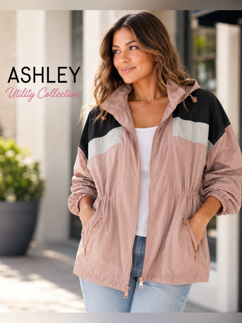 Ashley by 26 International Color Block Utility Jacket Pink Black Size S Y2K